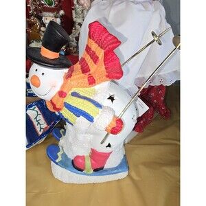 Vintage Snowman on Skis Night Light Christmas Holiday Ceramic Lamp